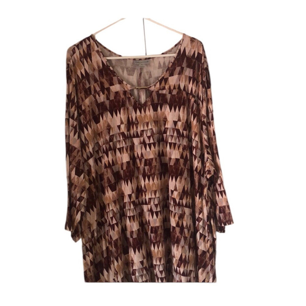 Woman’s Aztec fall  plus size waterfall abstract rayon blouse top